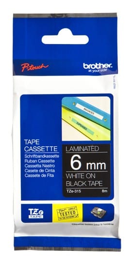 Cassette à ruban Brother TZe-315 - Blanc sur Noir, 6 mm de large / 8 m de long