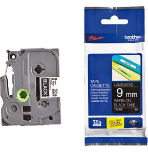 Cassette à ruban Brother TZe-325 - Blanc sur Noir, 9 mm de large / 8 m de long