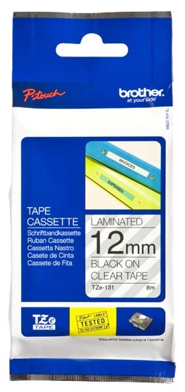 Ruban Brother d'étiquette Noir/Transparent 12 mm x 8 m (TZE131)