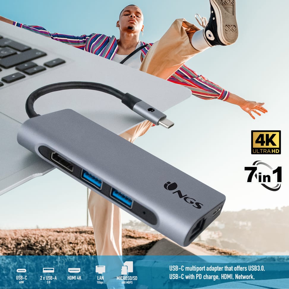 NGS DOCK 7 TO 1 USB-C 2USB A HDMI 4K LAN MICR (WONDERDOCK7)