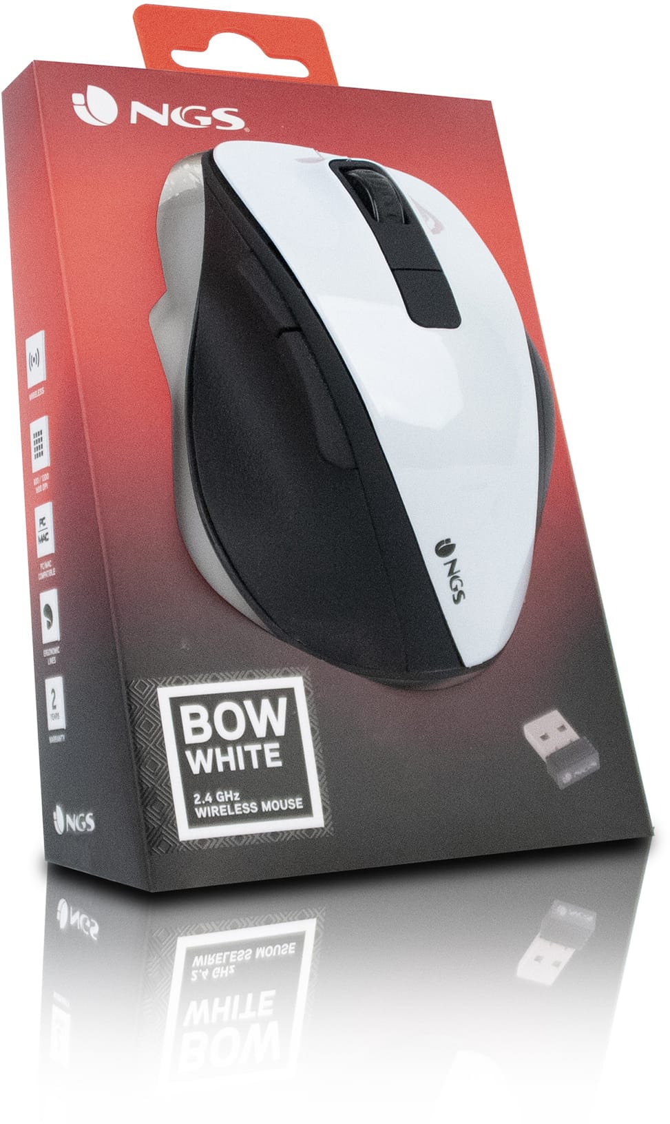 NGS OPTICAL WIRELESS MOUSE, ERGONOMIC, BIG SIZE (BOWWHITE)