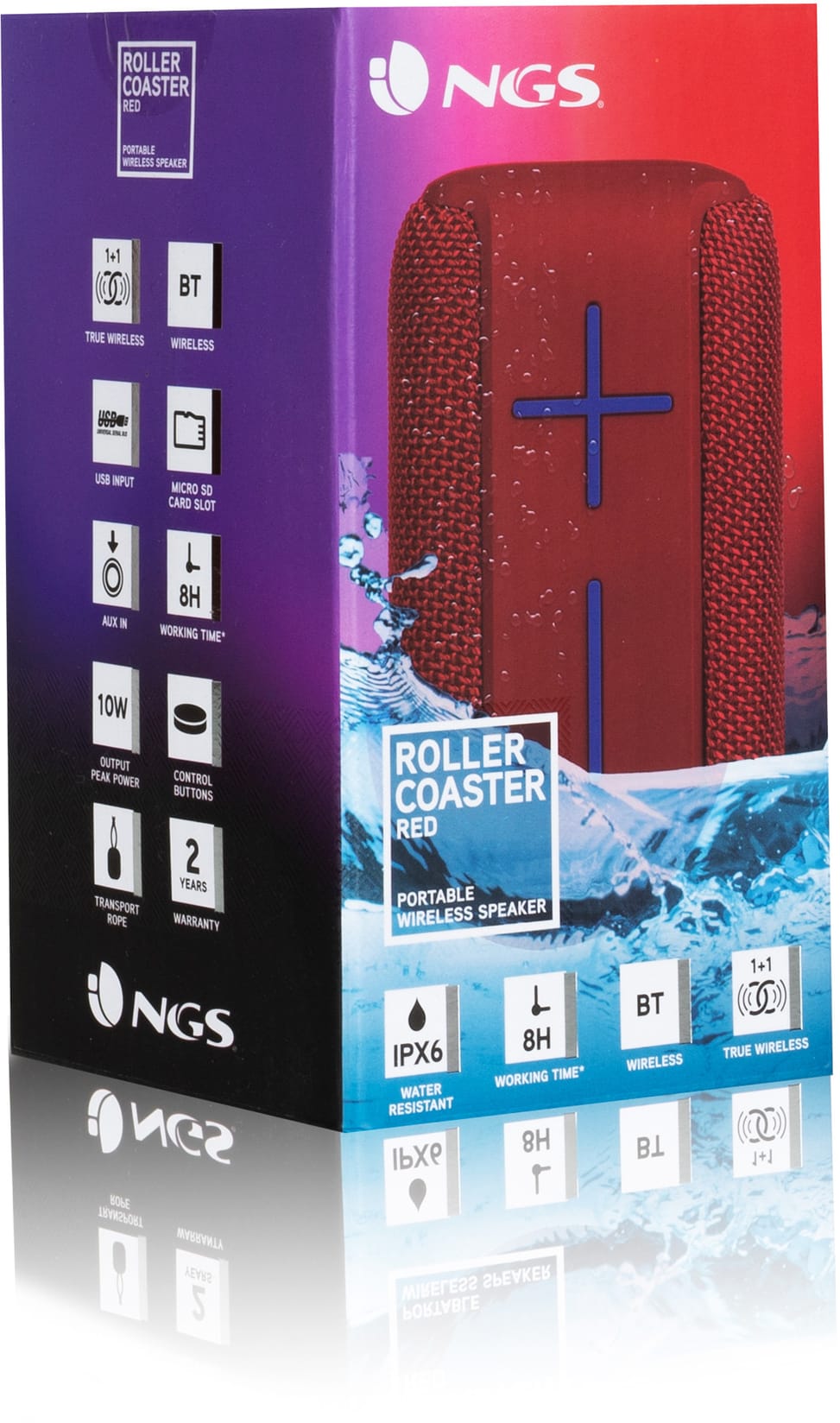 Enceinte Waterproof NGS Roller Coaster Rouge 10W (ROLLERCOASTERRED)