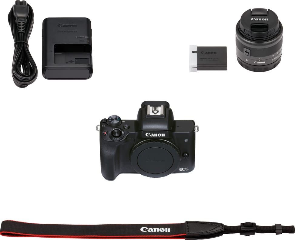 Appareil photo hybride Canon EOS M50 Mark II noir + objectif EF-M 15-45mm f/3.5-6.3 IS STM graphite (4728C007AA)