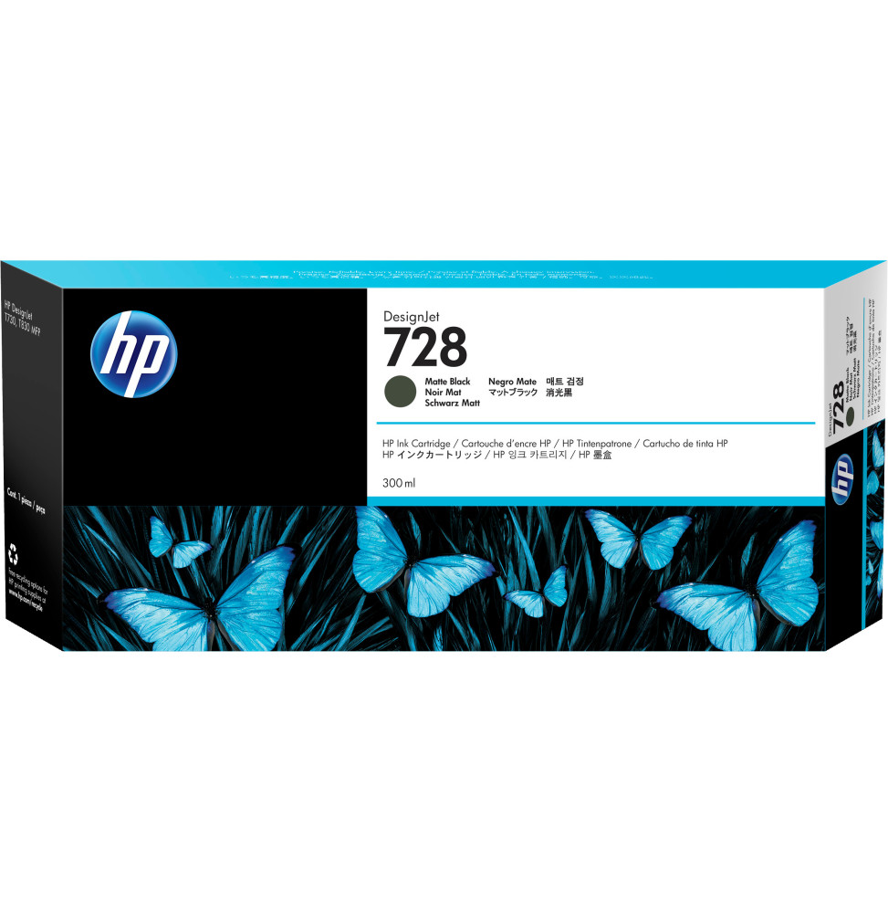 HP 728 Noir Mat - Cartouche d'encre HP d'origine (F9J68A)