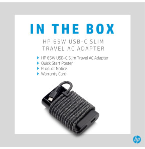 Adaptateur secteur de voyage / chargeur ultraplat HP USB-C 65 W (3PN48AA)