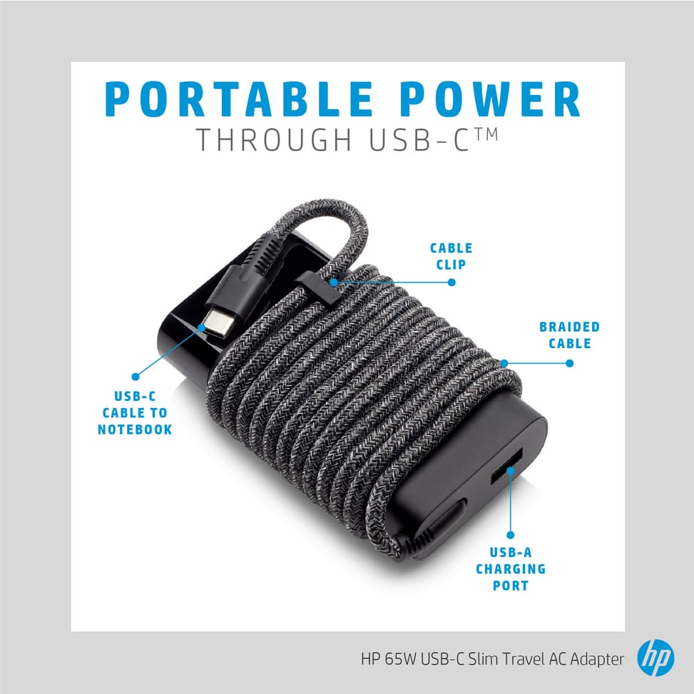 Adaptateur secteur de voyage / chargeur ultraplat HP USB-C 65 W (3PN48AA)