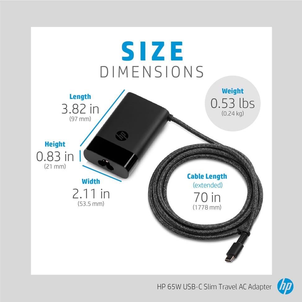 Adaptateur secteur de voyage / chargeur ultraplat HP USB-C 65 W (3PN48AA)