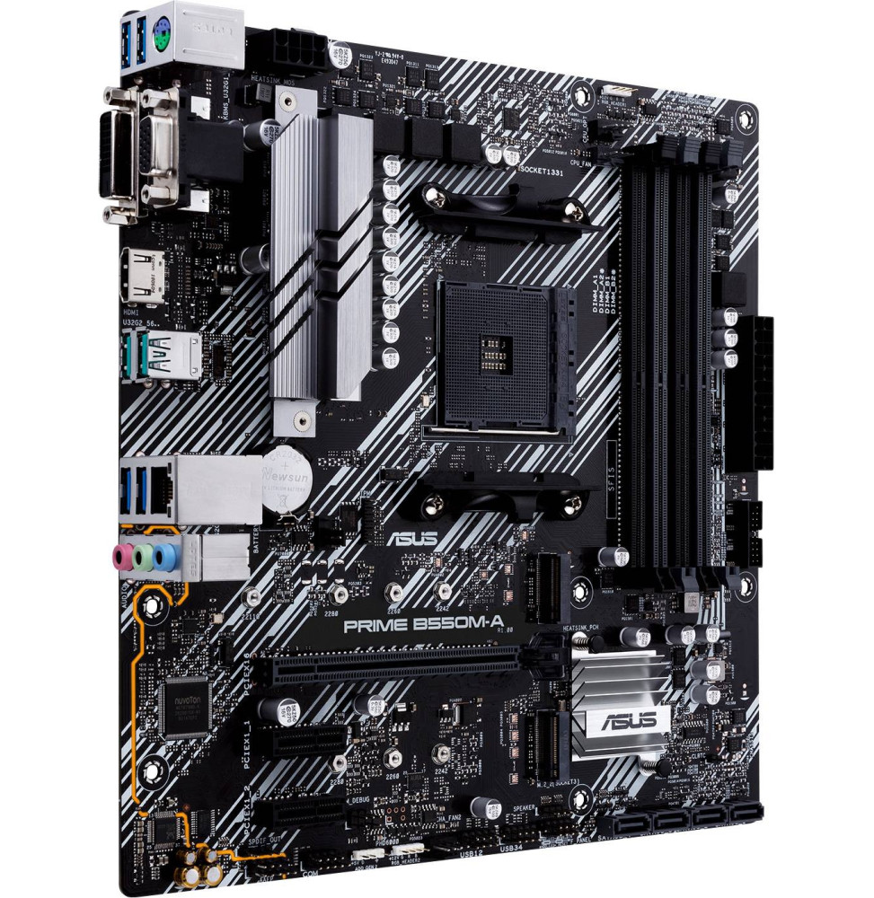 PRIME B550M-A – Carte mère AMD B550 (Ryzen AM4) au format micro ATX avec double M.2, PCIe 4.0, Ethernet 1Gb, HDMI/D-Sub/DVI, SAT