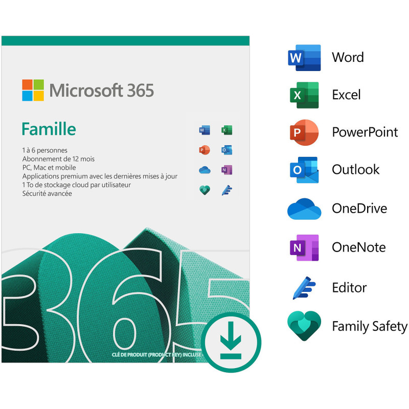 Microsoft 365 Famille Français - 1 an / 6 PC (6GQ-01574)