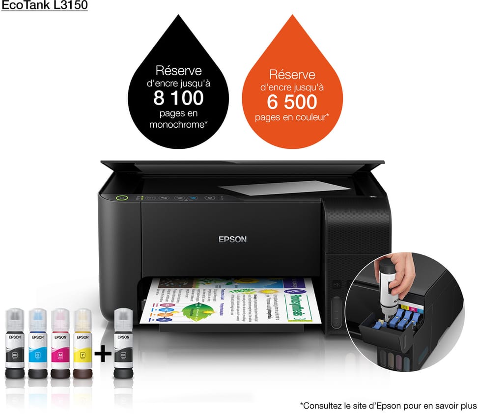 طابعة متعددة الوظائف بخزانات حبر قابلة للتعبئة Epson EcoTank L3150 (C11CG86407) — صورة 1