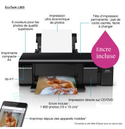 Epson EcoTank L805 Imprimante Photo à 6 réservoirs rechargeables (C11CE86402)