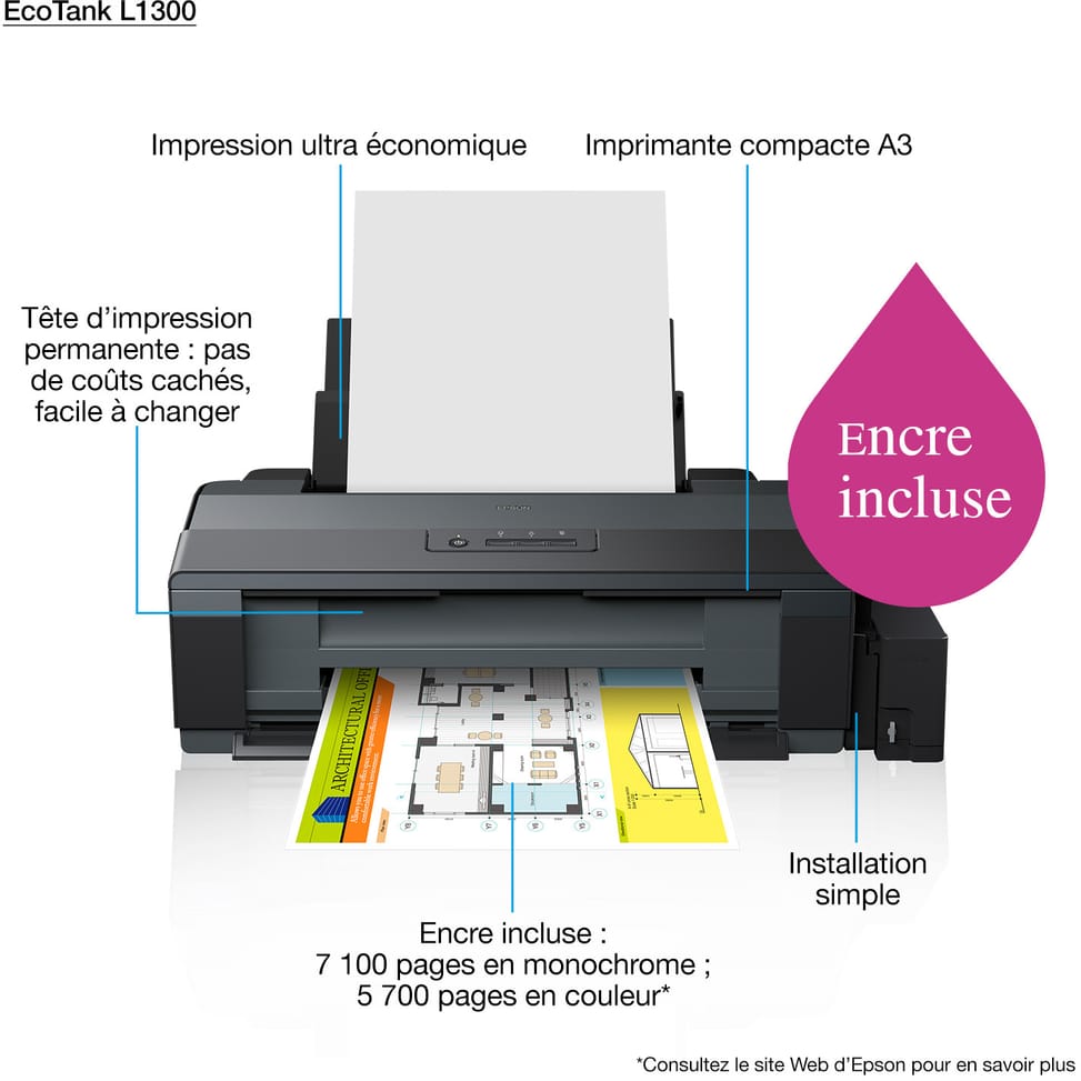 Epson EcoTank L1300 Imprimante A3+ à réservoirs rechargeables (C11CD81403)