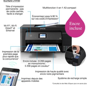 Epson EcoTank L14150 Imprimante A3+ multifonction à réservoirs rechargeables (C11CH96403) — image 3
