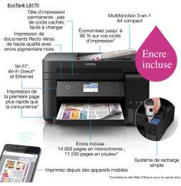 Epson EcoTank L6170 Imprimante multifonction à réservoirs rechargeables (C11CG20403)