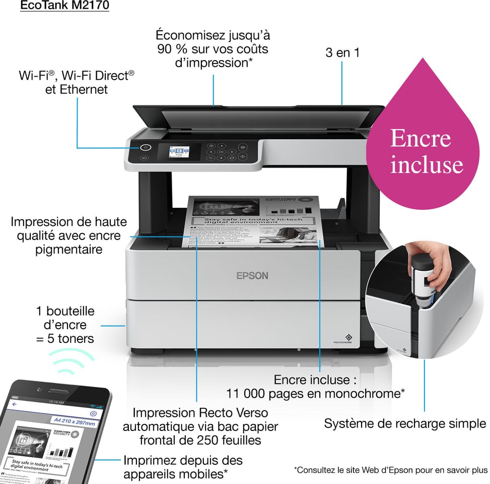 Epson EcoTank M2170 Refillable Ink Tank Multifunction Printer (C11CH43403) — image 3