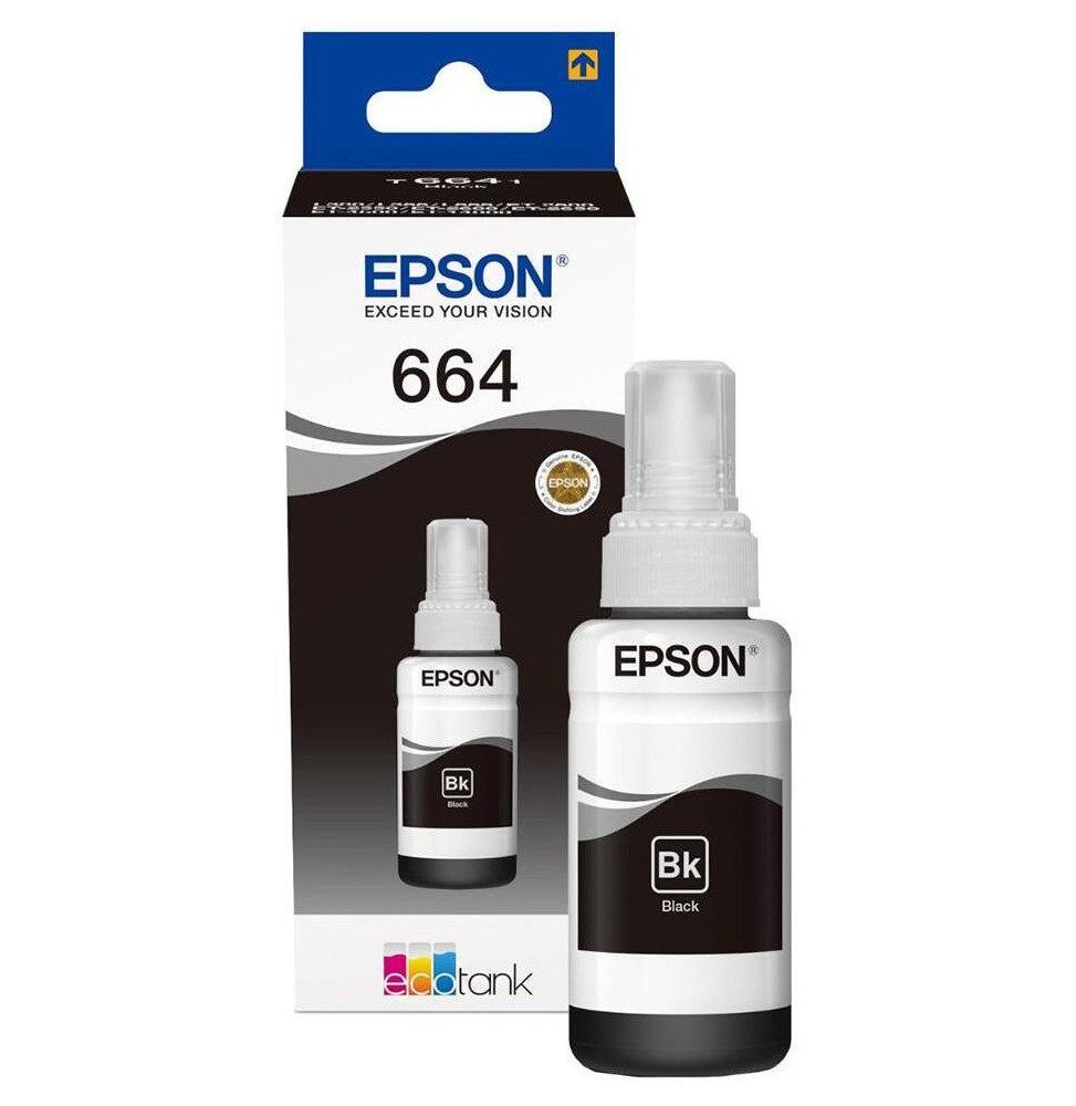 Epson 664 BK (T6641) Noir - Bouteille d'encre Epson d'origine (C13T66414A)