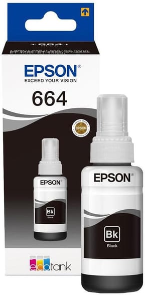 Epson 664 BK (T6641) Noir - Bouteille d'encre Epson d'origine (C13T66414A)