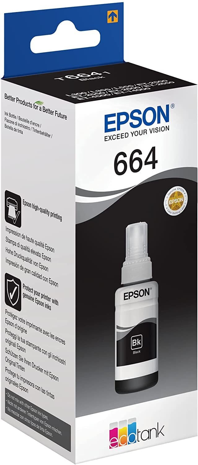 Epson 664 BK (T6641) Noir - Bouteille d'encre Epson d'origine (C13T66414A)