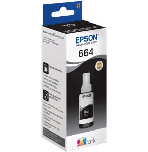 Epson 664 BK (T6641) Noir - Bouteille d'encre Epson d'origine (C13T66414A)