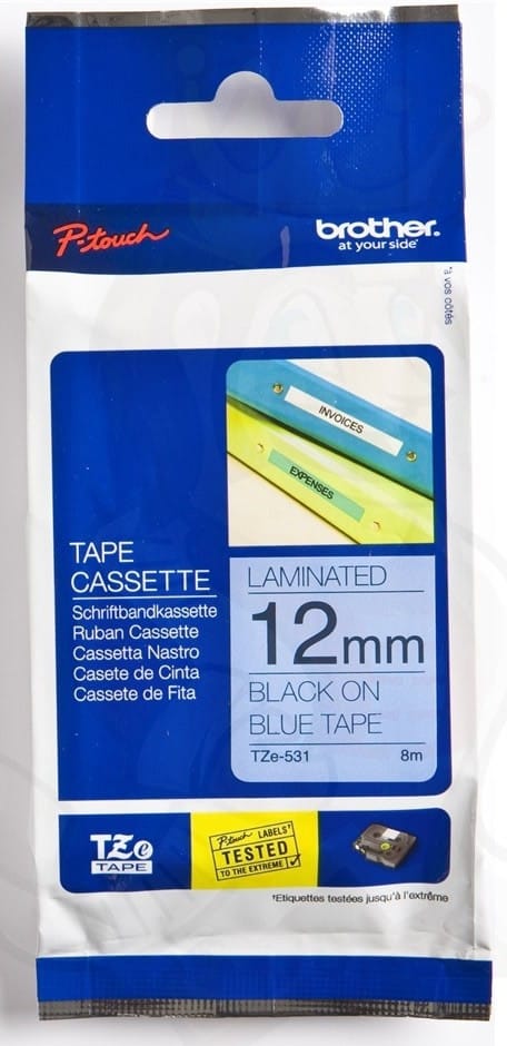 Cassette à ruban Brother TZe-531 - Noir sur Bleu, 12 mm de large / 8 m de long