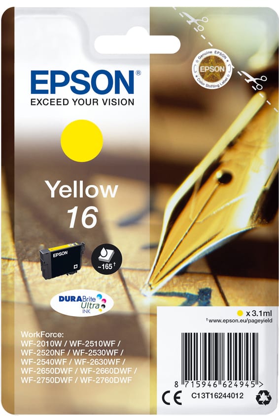 Cartouche Epson "Stylo à plume" 16 Jaune - Encre DURABrite Ultra (C13T16244012)