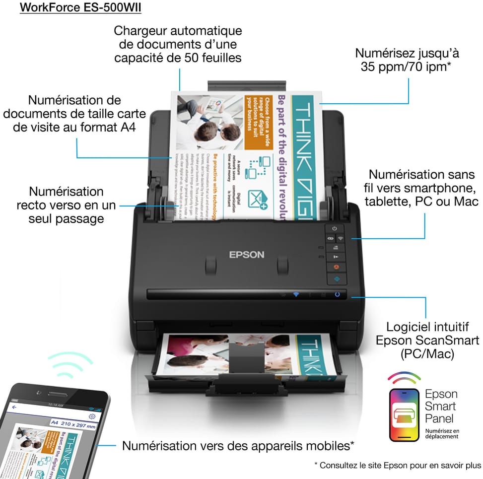 Scanner Epson WorkForce ES-500WII (B11B263401BA)