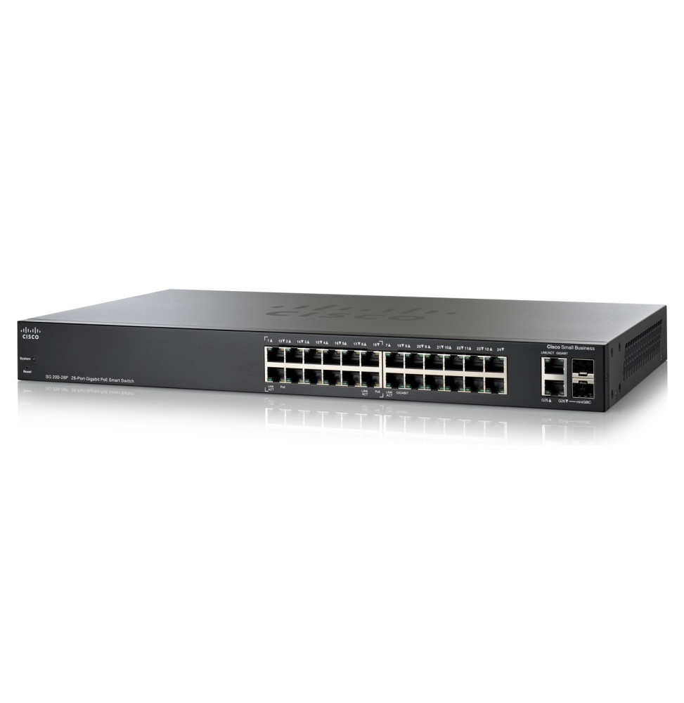 Switch administrable Cisco Small Business SG 200-26P - 24 ports 10/100/1000 Mbps PoE + 2 ports Gigabit/SFP