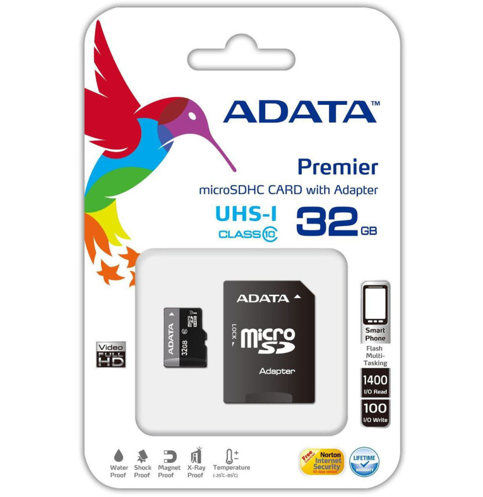 Carte mémoire ADATA Premier microSDHC/SDXC UHS-I Class 10 32 GB + Adaptateur