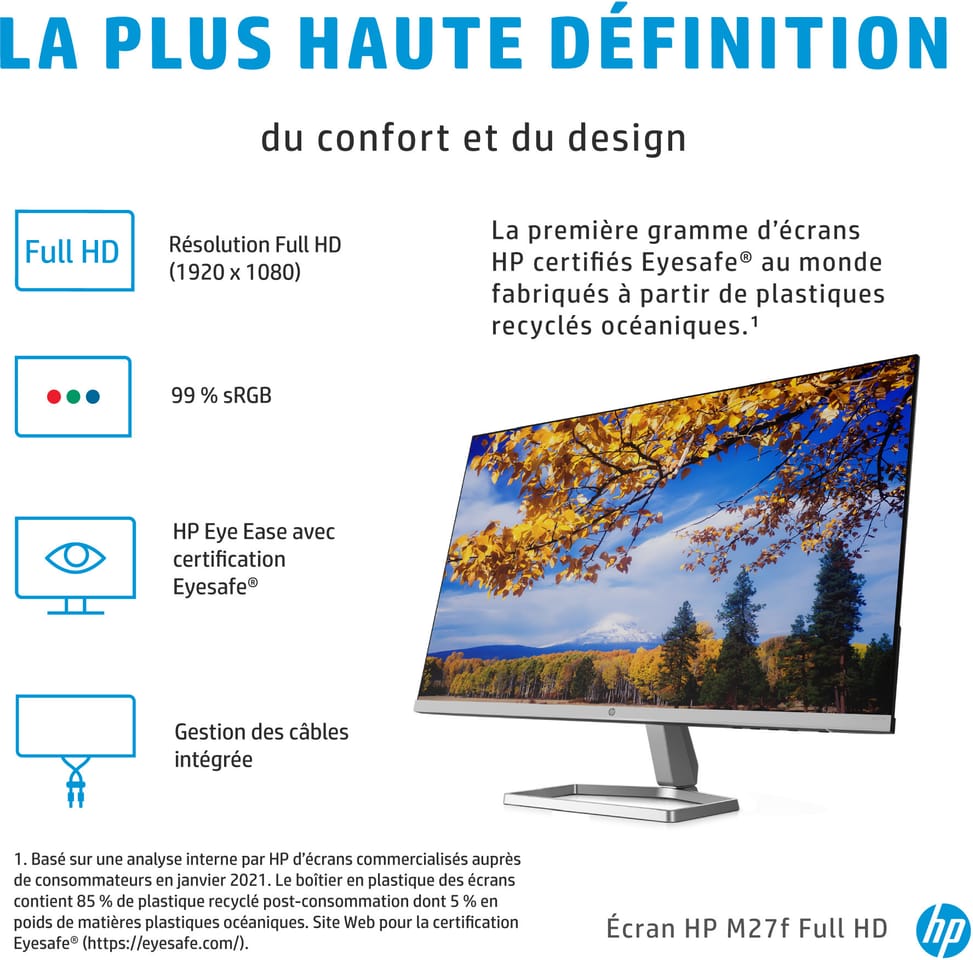 Écran 27" Full HD HP M27f (2G3D3AS)