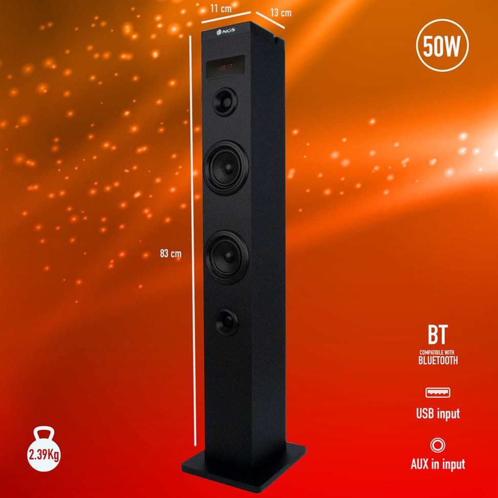 NGS TOWER SPEAKER- REMOTE C.- BT/USB/OPTICAL/STEREO OUTPUT 50W (SKYCHARM)