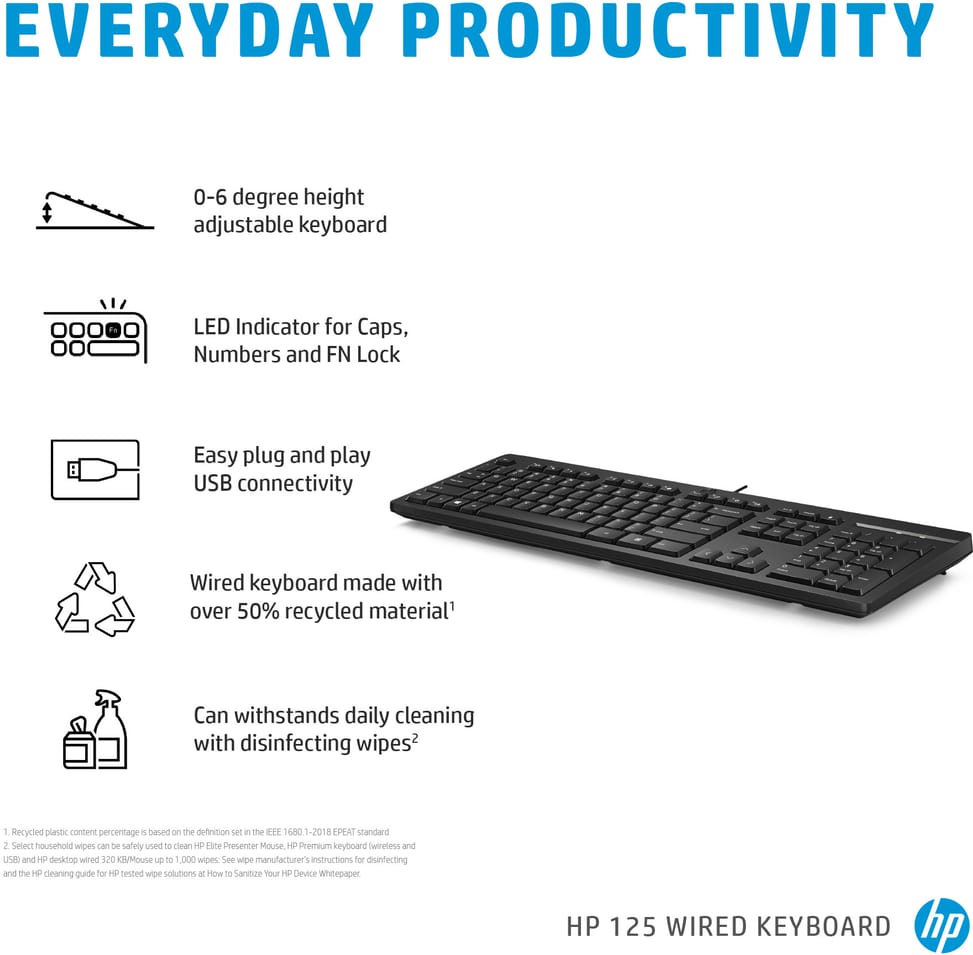 HP 125 Wired Keyboard-Anglais 12M (266C9AA)