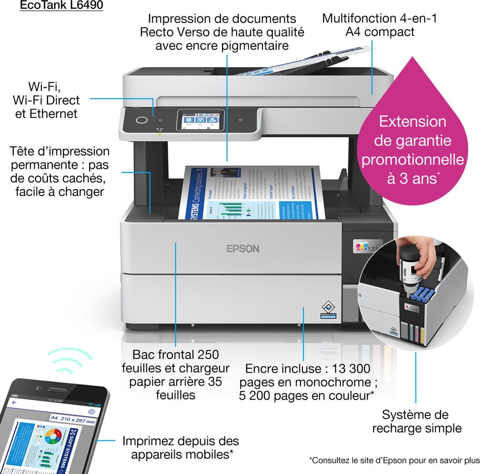 طابعة متعددة الوظائف بخزانات حبر قابلة لإعادة التعبئة Epson EcoTank L6490 (C11CJ88404) — صورة 3