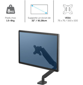 Bras porte-écran simple Fellowes Platinum Series - Noir (F8043301)