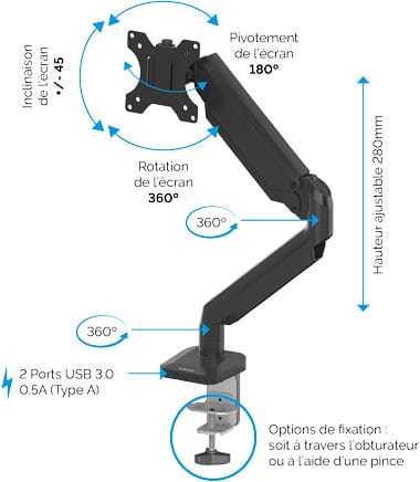 Bras porte-écran simple Fellowes Platinum Series - Noir (F8043301)