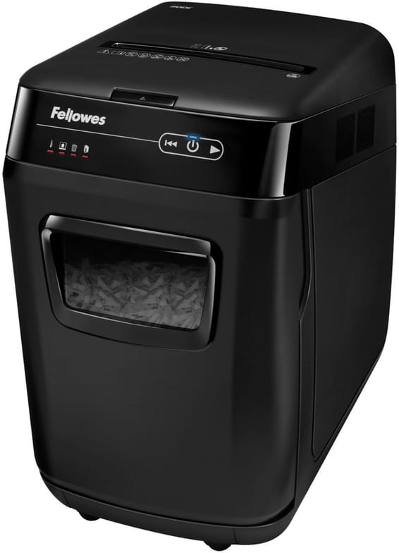 Destructeur Fellowes AutoMax™ 200C — Sécurité P-4 · 32 L · chargeur auto 200 feuilles