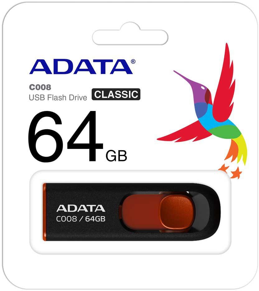 قرص USB 2.0 ADATA 64GB بلاستيك أسود (AC008-64G) — صورة 1