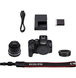 Appareil photo hybride Canon EOS R10 + objectif RF-S 18-45mm F4.5-6.3 IS STM + bague d'adaptation monture EF-EOS R (5331C038AA)