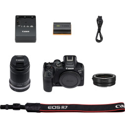 Appareil photo hybride Canon EOS R7 + Objectif RF-S 18-150mm F3.5-6.3 IS STM + Bague d'adaptation monture EF-EOS R (5137C019AA)