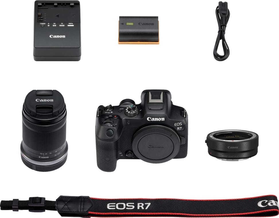 Appareil photo hybride Canon EOS R7 + Objectif RF-S 18-150mm F3.5-6.3 IS STM + Bague d'adaptation monture EF-EOS R (5137C019AA)
