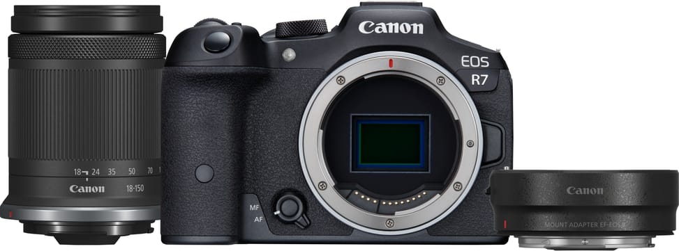 Appareil photo hybride Canon EOS R7 + Objectif RF-S 18-150mm F3.5-6.3 IS STM + Bague d'adaptation monture EF-EOS R (5137C019AA)