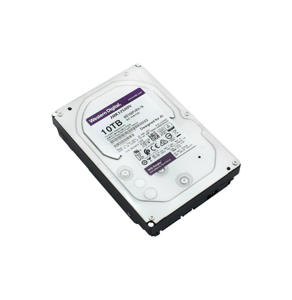 Disque dur interne 3.5" Western Digital Purple 10To pour les systèmes de vidéosurveillance et de sécurité (WD102PURX-78)