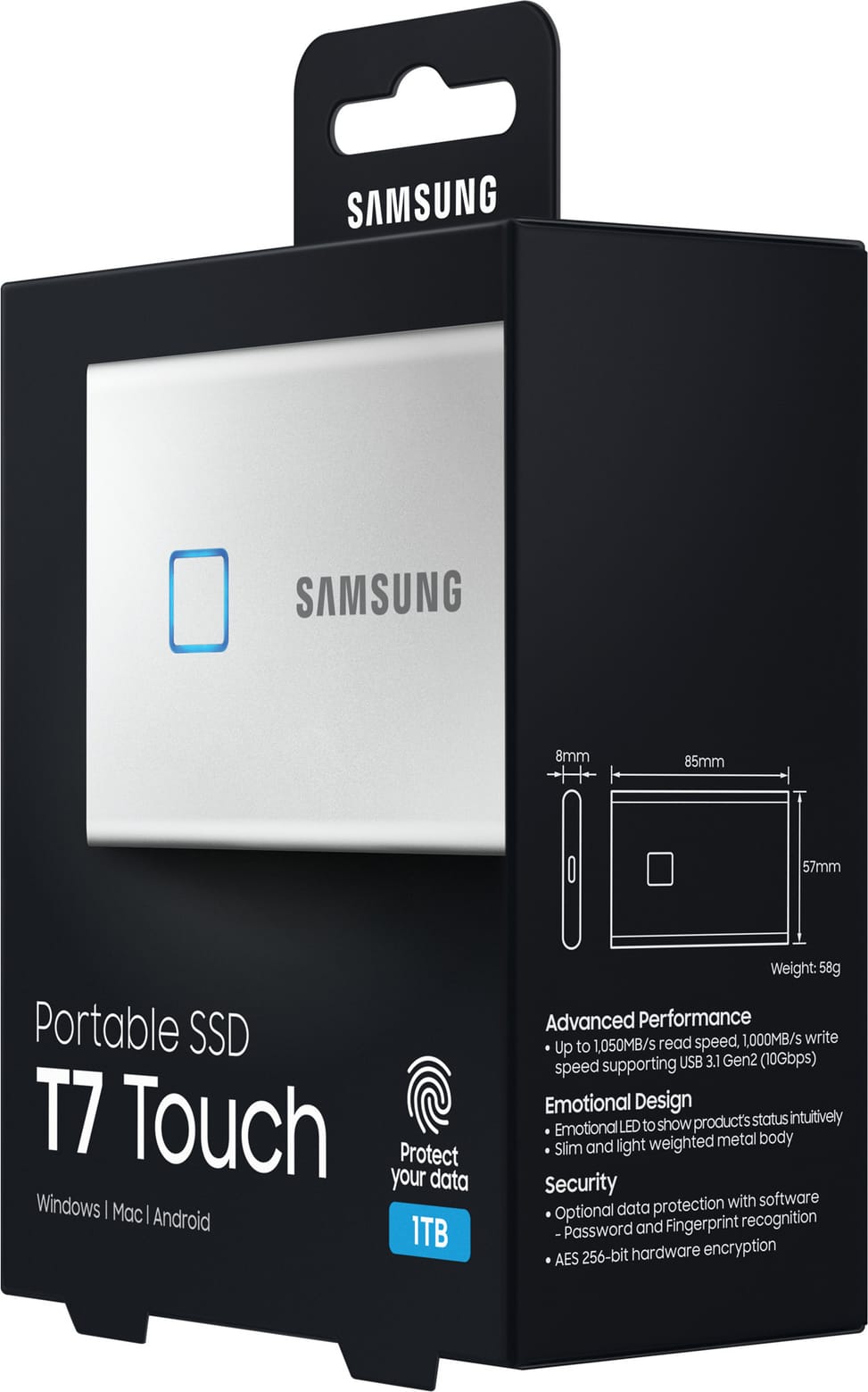 Disque dur SSD externe Samsung T7 Touch - 1TB - USB 3.2 Gen.2 (10Gbps) (MU-PC1T0S_WW)