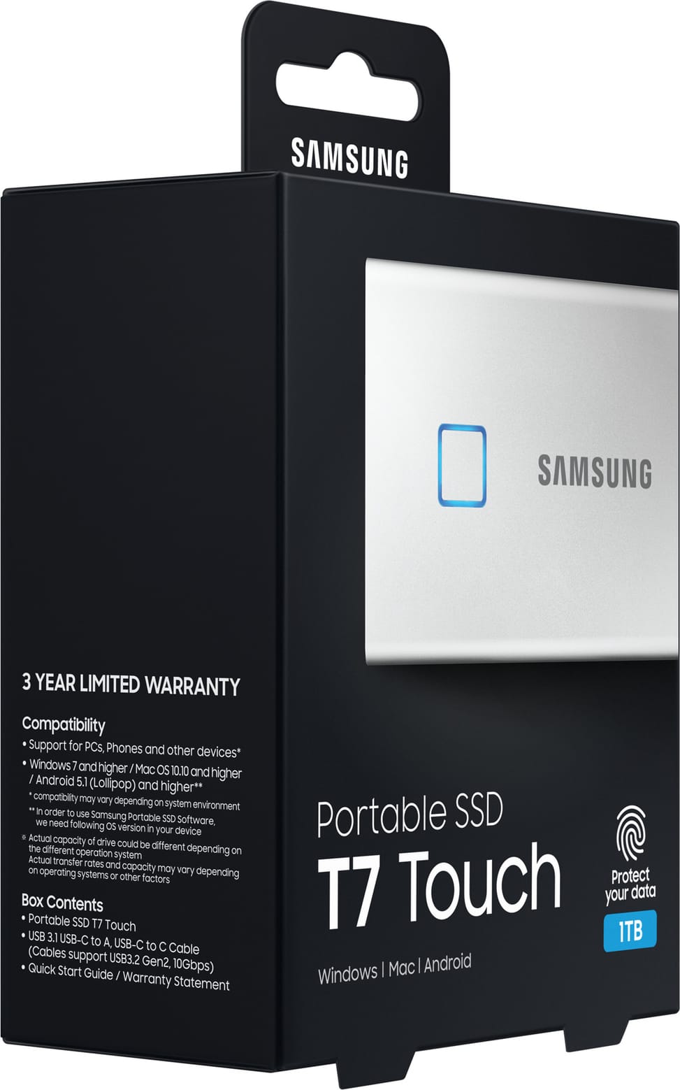 Disque dur SSD externe Samsung T7 Touch - 1TB - USB 3.2 Gen.2 (10Gbps) (MU-PC1T0S_WW)