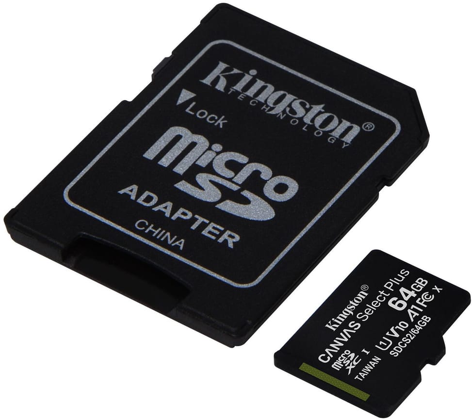 Carte mémoire Kingston Canvas Select Plus microSD - 64Go - Avec Adaptateur SD (SDCS2_64GB)