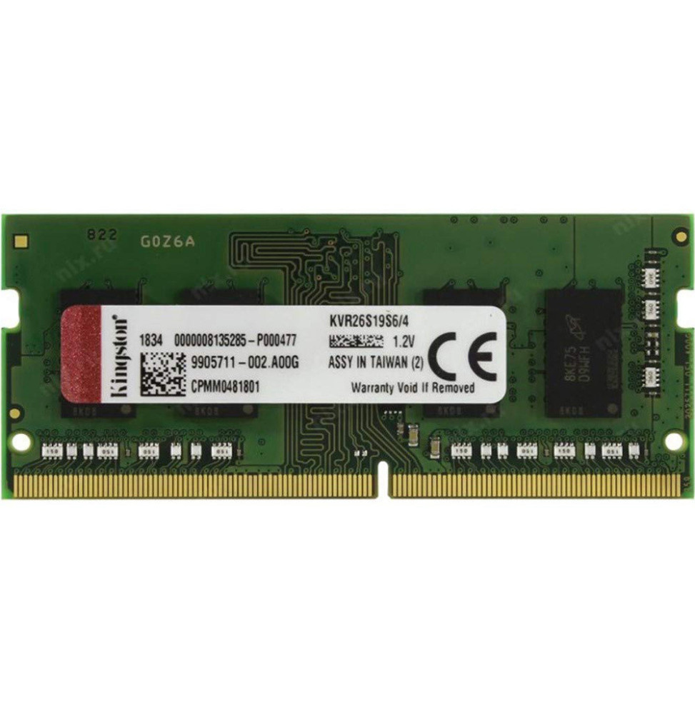 Barrette mémoire Kingston 4GB DDR4-2666MHZ Non-ECC SODIMM (KVR26S19S6_4)