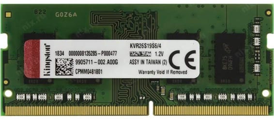 Barrette mémoire Kingston SO-DIMM 4GB DDR4 2666MHz (KVR26S19S6_4)