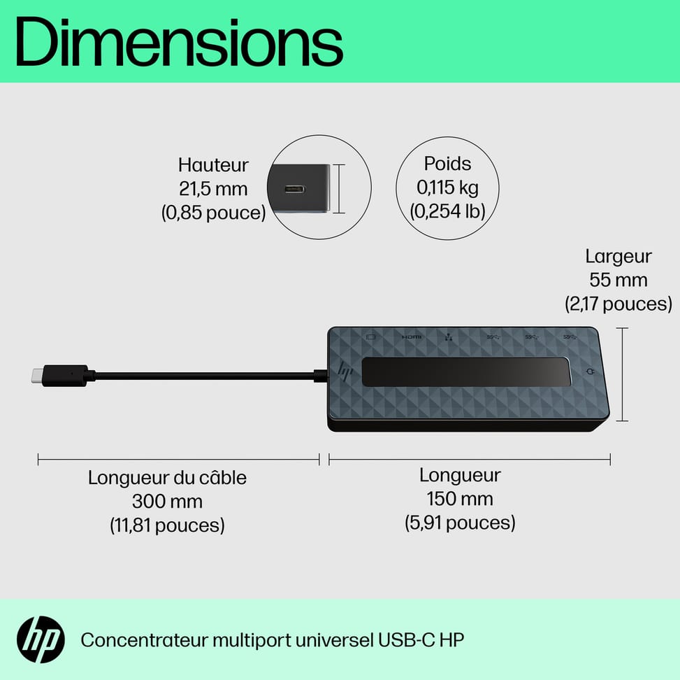 Concentrateur multiport HP USB-C universel (50H55AA)