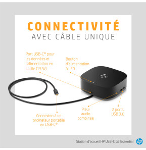 Station d’accueil HP USB-C G5 Essential (72C71AA)