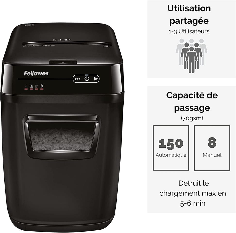 Destructeur de documents Fellowes AutoMax™ 150C Coupe croisée (4680101)