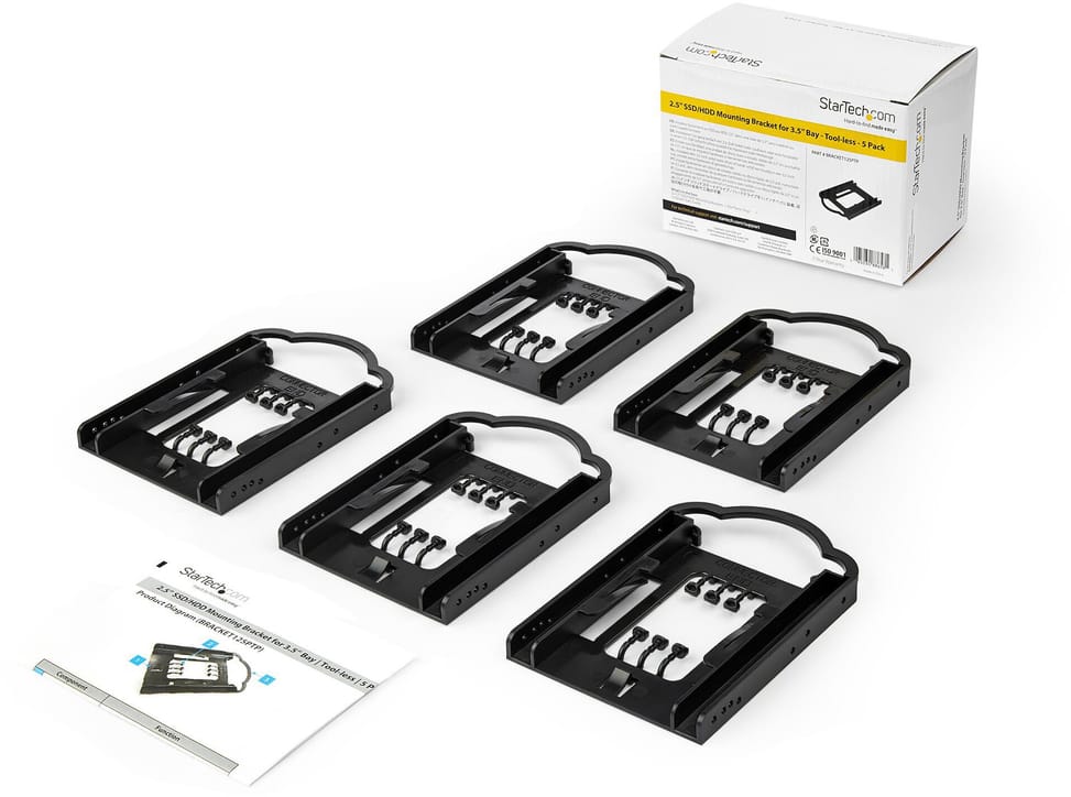 Support de Montage 2.5 SSD/HDD pour Baie de Lecteur 3.5 - 5 Pack - Sans Outil - Kit de Montage de Disque Dur (BRACKET125PTP)